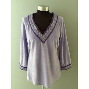Boston Proper Terry ClothTunic Top Size Medium Purple Crochet Embellished Soft